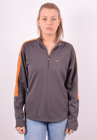 NIKE WOMENS VINTAGE PULLOVER TRACKSUIT TOP MEDIUM GREY 90S