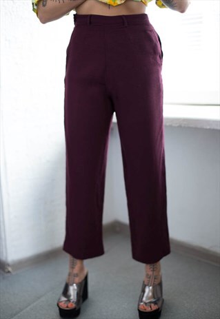 VINTAGE 80'S PURPLE WOOL HIGH WAISTED TROUSERS