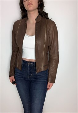 Vintage 90s leather jacket brown blazer stitched XS