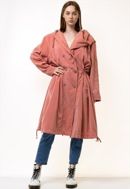 Pink Vintage Maxi Long Lined Overcoat Outwear Trench 5462