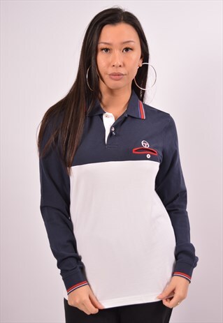 VINTAGE SERGIO TACCHINI POLO SHIRT LONG SLEEVE WHITE