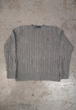 Vintage Polo Ralph Lauren Knitted Jumper Grey Cable Knit