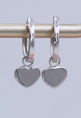 STERLING SILVER HEART HOOP EARRINGS