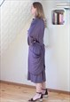 PURPLE AND GREY LONG SLEEVE BELTED DRESS
