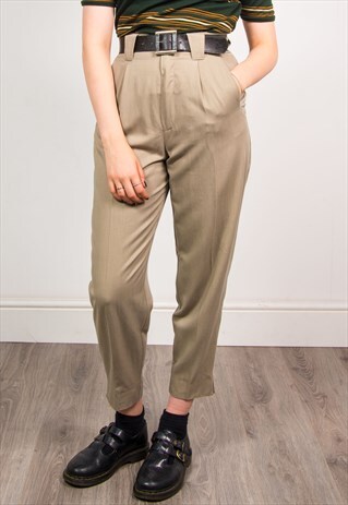 VINTAGE 90'S BEIGE HIGH WAIST ANKLE LENGTH TROUSERS