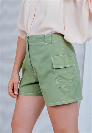 KHAKI SHORTS VINTAGE GREEN SUMMER PANTS POCKETS L