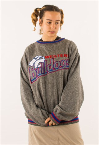 VINTAGE GREY WESTERN BULLDOGS SPELLOUT CREWNECK SWEATSHIRT