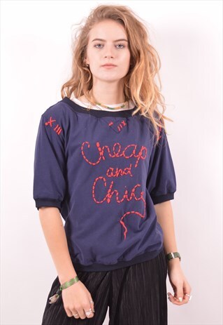 MOSCHINO WOMENS VINTAGE TOP SMALL NAVY BLUE 90S