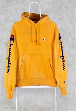 Vintage Yellow Champion Reverse Weave Hoodie Mens Small