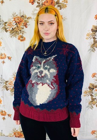 Vintage Wolf Chunky Knitted Grandad Jumper | Old But Gold Vintage ...