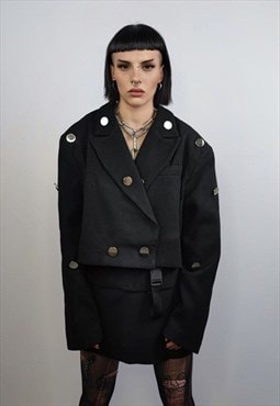 Cropped military jacket navy bomber army coat in black