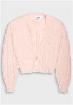 Peach pink '80s cropped wool buttoned cardigan