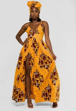 JOSIE Ankara Maxi Dress, African Maxi Dress, Gathered Dress