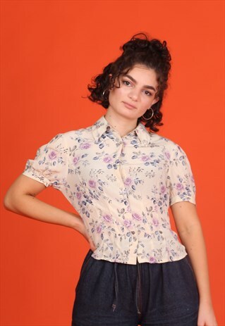OFF WHITE/CREAM FLORAL CROPPED ITALIAN BLOUSE