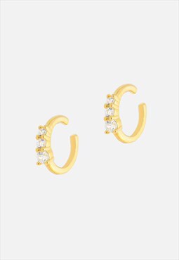 Women's Conch Ear Cuffs With Round Stones - Pair - Gold