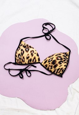 Vintage Bikini Top Y2K Leopard Triangle Bra