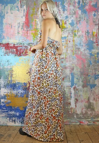 ANIMAL PRINT HALTER NECK MAXI DRESS
