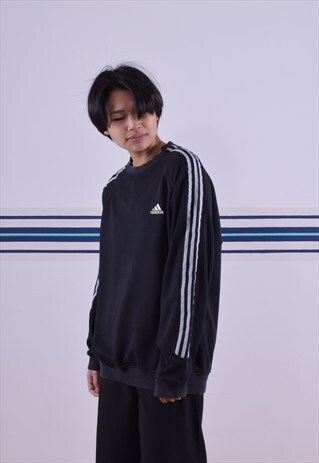 BLACK ADIDAS 3 STRIPE SWEATSHIRT