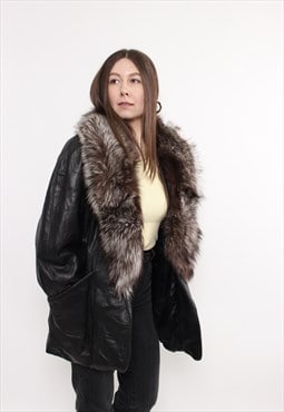 90s leather penny lane coat, vintage woman black overcoat 