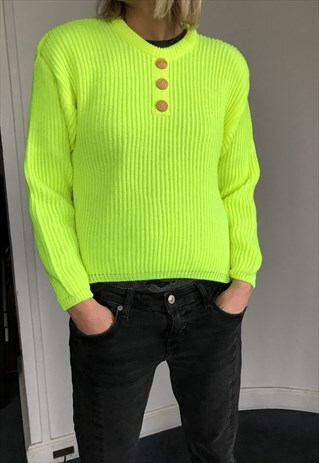 VINTAGE 90' COOL CRAZY UNISEX NEON YELLOW JUMPER