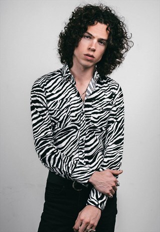 MENS ZEBRA ROCK N ROLL WHITE & BLACK WESTERN SHIRT