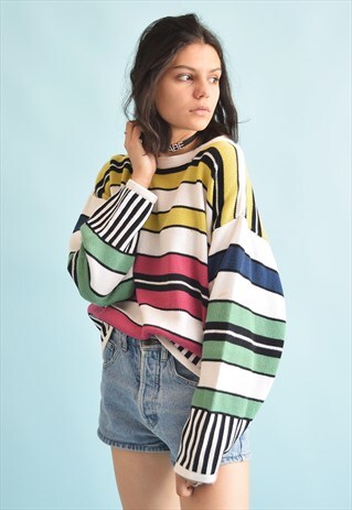 90'S RETRO STRIPED KNITTED OVERSIZED FESTIVAL JUMPER TOP