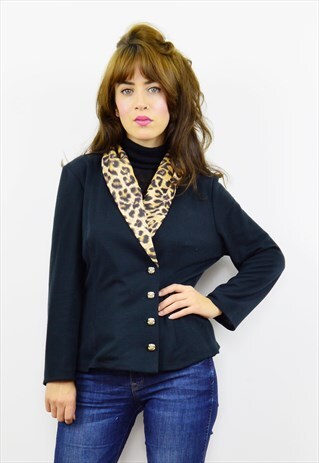 VINTAGE 90S BLACK LEOPARD PRINT COLLAR BLOUSE