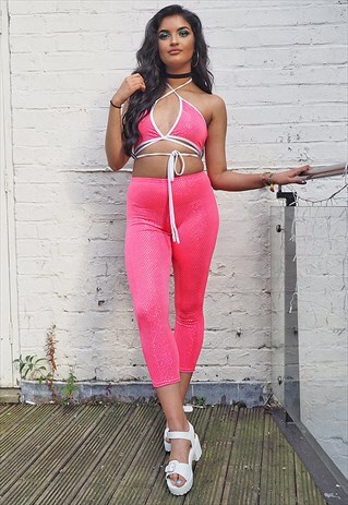 PINK FESTIVAL CO-ORD LEGGINGS WITH HOLOGRAPHIC POLKA DOTS