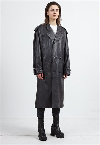 VINTAGE GREY MUNZ LEATHER PEA COAT