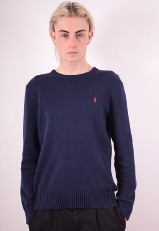 POLO RALPH LAUREN MENS VINTAGE JUMPER SWEATER SMALL NAVY 90S