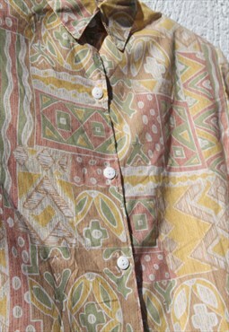 Deadstock multi color long button up collared blouse,shirt.