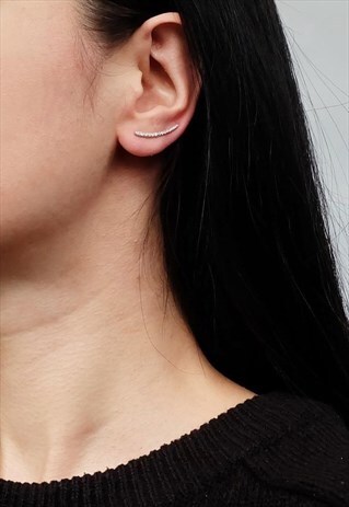 BAR CURVED CLIMBER EARRINGS WOMEN STERLING SILVER EARRINGS