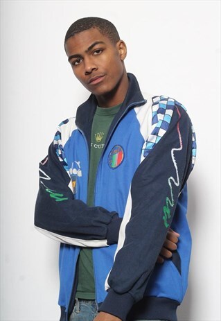 VINTAGE DIADORA LOGO JACKET TRACK TOP LOGO BLUE