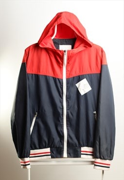 Vintage Windbreaker Hoodied Shell Jacket Red Navy blue