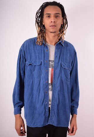 MENS VINTAGE CORDUROY SHIRT LARGE BLUE 90S