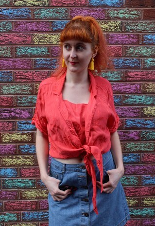 VINTAGE 80'S PEACH CROP TOP WITH PINEAPPLE PRINT