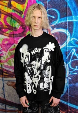 Club kids long top 90s 80s drag & rave stars t-shirt black