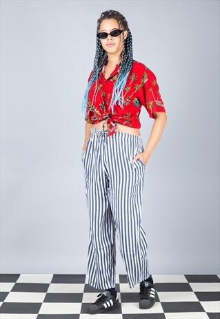 VINTAGE VISCOSE STRIPED FESTIVAL SUMMER TROUSERS