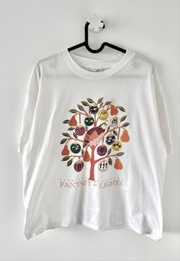 Vintage delta bird fantasy tree white graphic T-shirt large 