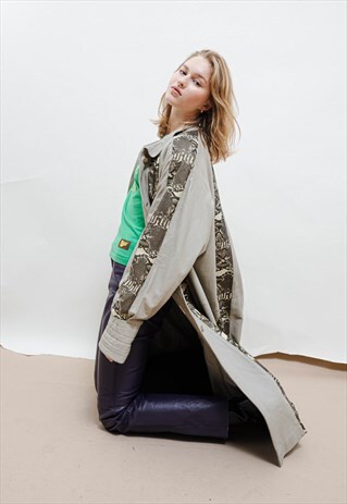 VINTAGE 80S CONTRAST SNAKE PRINT MAXI LEATHER COAT WOMEN L