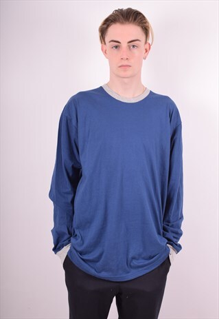 TOMMY HILFIGER MENS VINTAGE TOP LONG SLEEVE LARGE BLUE 90S