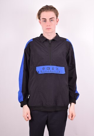 MENS VINTAGE PULLOVER JACKET LARGE BLACK 90S