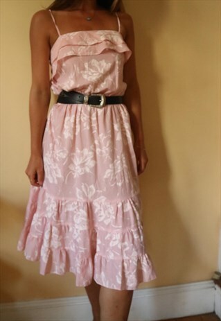 VINTAGE 80S PASTEL PINK FLORAL SUMMER DRESS