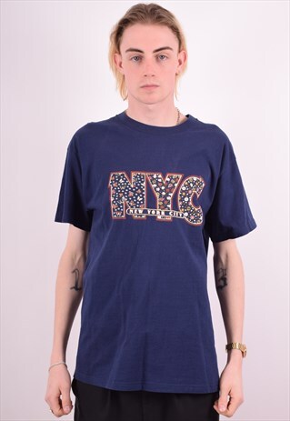 MENS VINTAGE T-SHIRT TOP MEDIUM BLUE 90S
