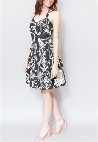 VINTAGE 1980'S PIE HALTER NECK BAROQUE MINI DRESS