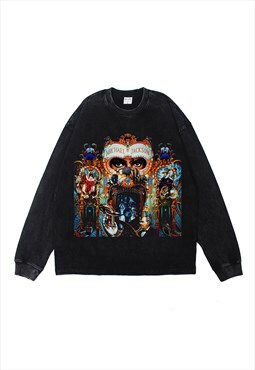 Black Washed MJ fans long sleeve T shirt tee