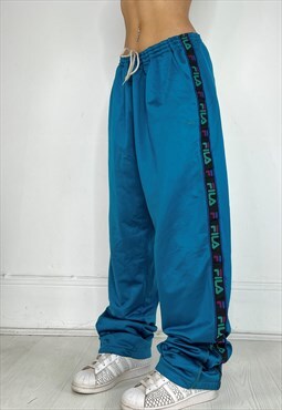 Vintage 90s Fila Joggers Baggy Tracksuit Bottoms 80s Logo