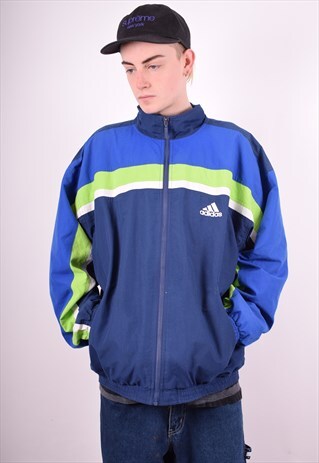 ADIDAS MENS VINTAGE TRACKSUIT TOP JACKET XL BLUE 90'S