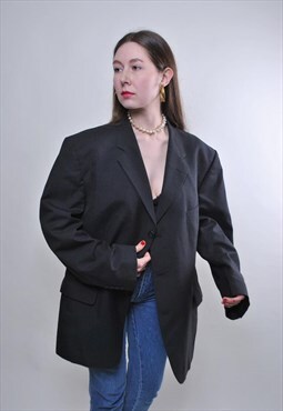 80s woman vintage oversized wool grey blazer jacket 