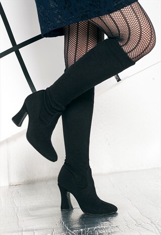 STRETCHY KNEE HIGH BOOTS - 80S VINTAGE BLACK BOOTS